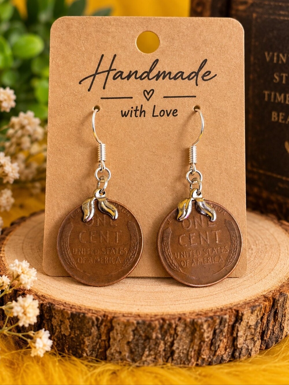 Vintage Wheat Penny Coin Earrings – Handmade Copper Dangle Earrings